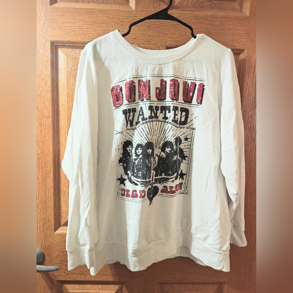 Bon Jovi Wanted Dead Or Alive Women's White Size 2 Long Sleeve